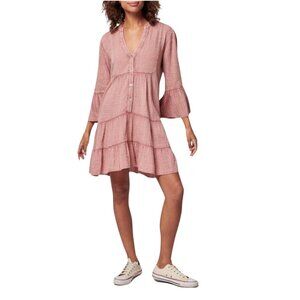 Faherty Kasey Organic Cotton Tiered Dress Sun Washed Dusty Rose Small